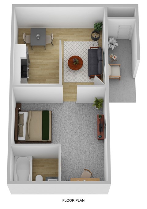 Floor plan for 1 bed, 1 bath, 625 sqft